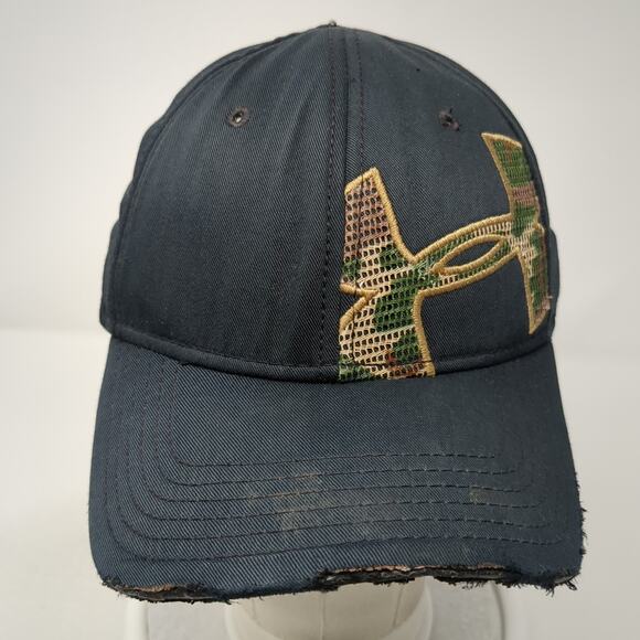 Under Armour Camo Logo Fitted Baseball Hat Black Large Vent Holes - Picture 2 of 9